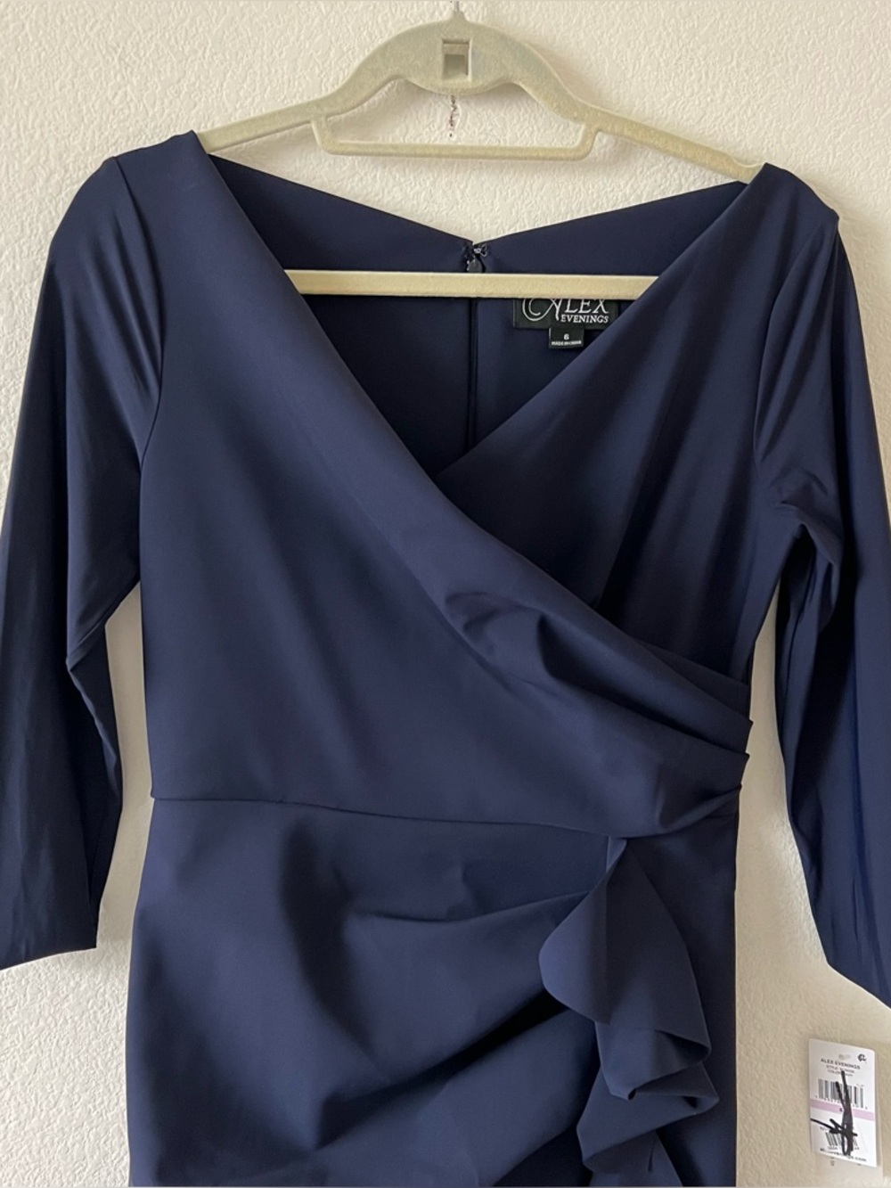 Alex Evenings Faux Wrap Cascade Ruffle Jersey Gown Navy Blue NWT Size 6 - Picture 6 of 16